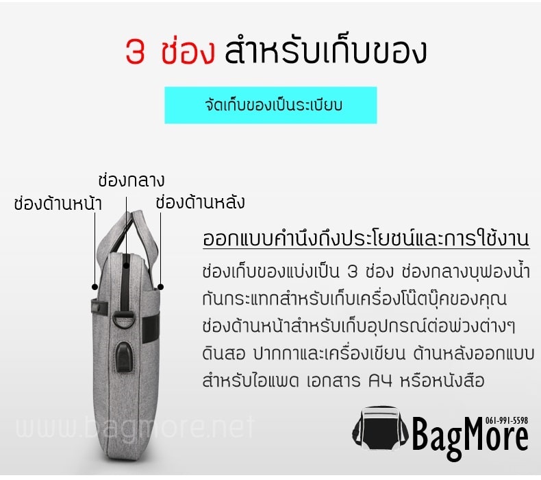 กระเป๋าโน๊ตบุ๊คมีพอร์ต usb รุ่น serene 5